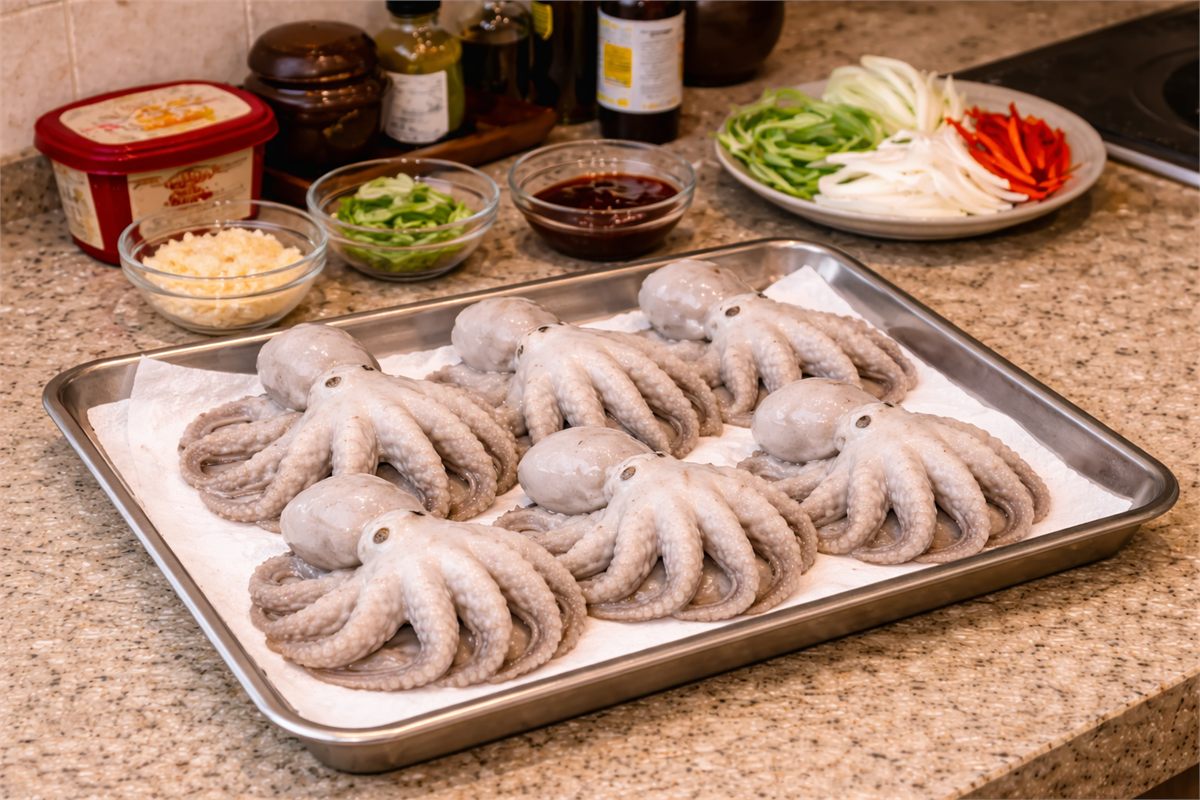입과 눈까지 정리한 주꾸미가 조리 전 깔끔하게 준비된 모습 