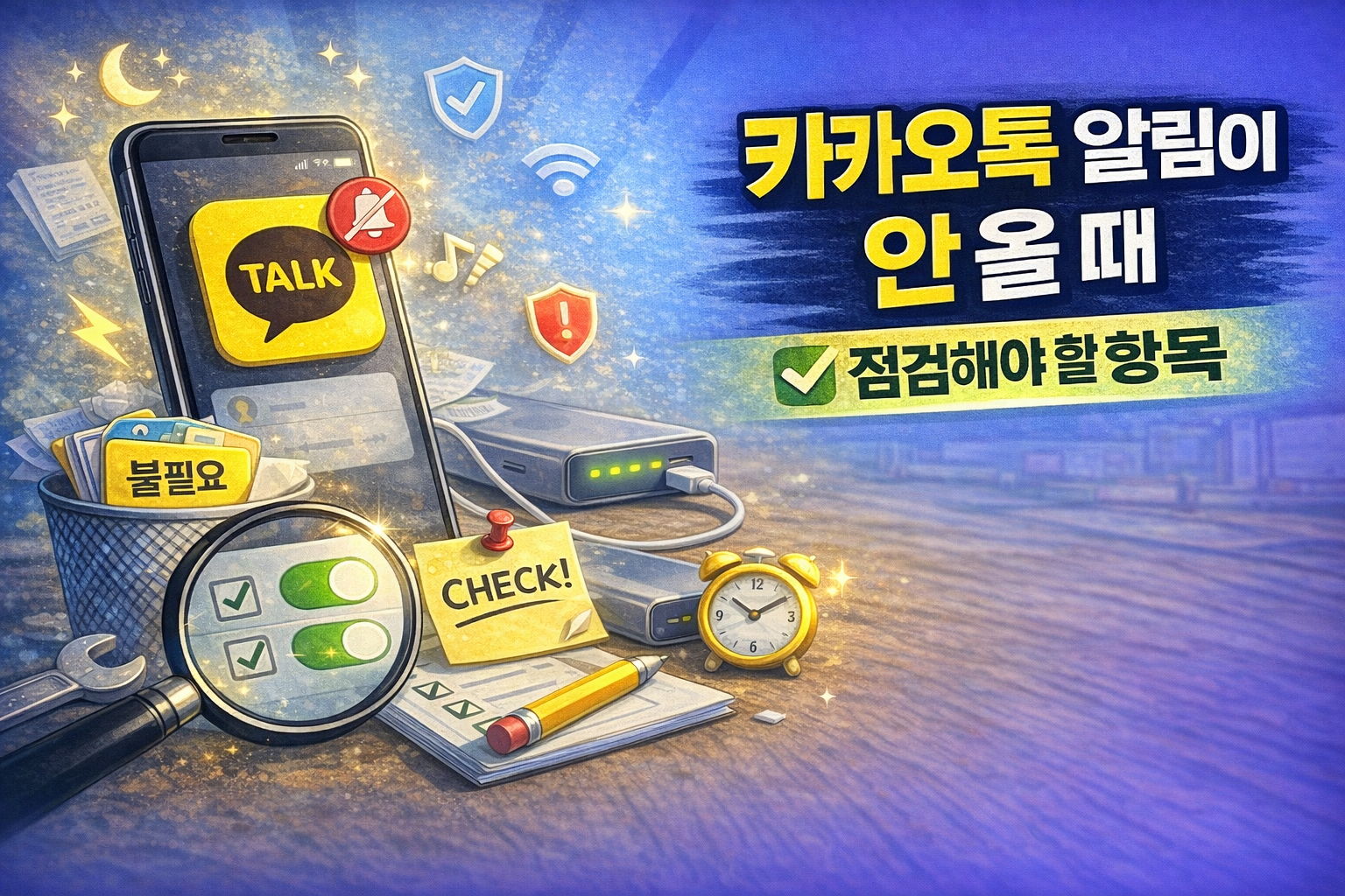 카카오톡 안올 때 점검 사항