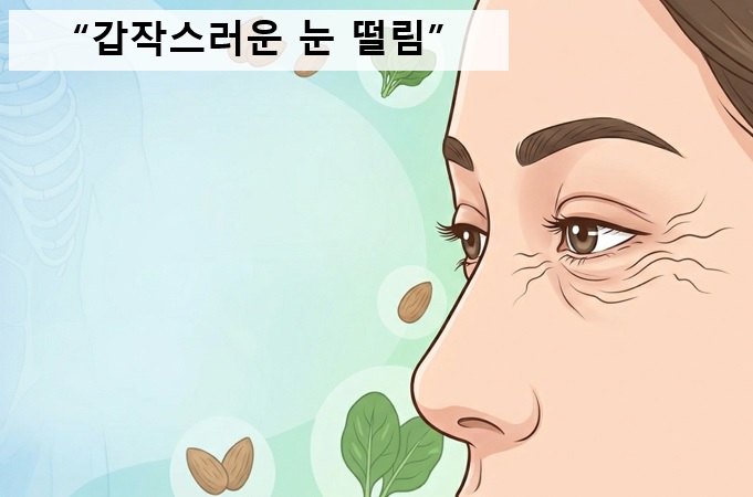 눈 주변의 미세한 떨림 증상을 보여주는 여성의 얼굴 일러스트