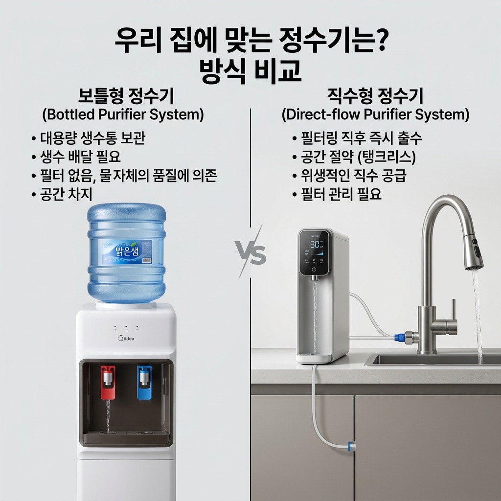 냉온수기 고르는법 방식 비교 생수통형 직수형