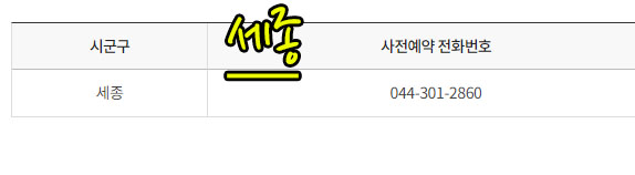 코로나 예방접종 사전예약 세종지역 전화번호