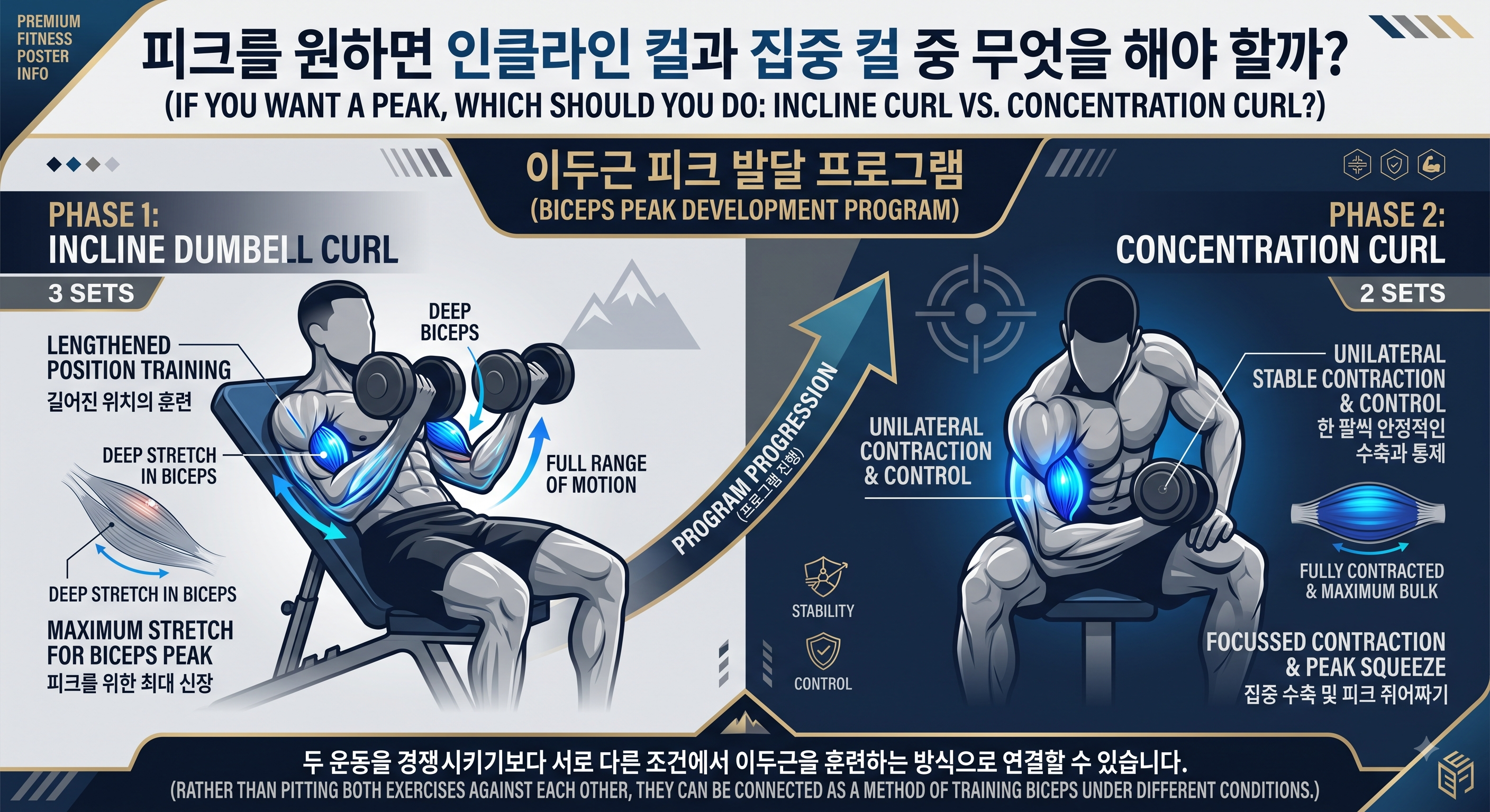 피크를 원하면 인클라인 컬과 집중 컬 중 무엇을 해야 할까