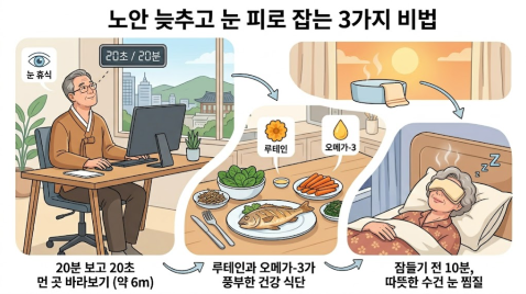 노안 늦추고 눈 피로 잡는 비법을 설명하는 이미지