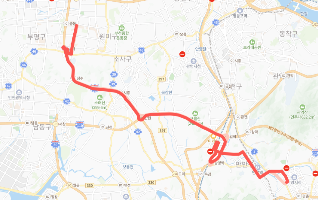 광명-부천-시흥-안양-G8808번-버스-노선-지도