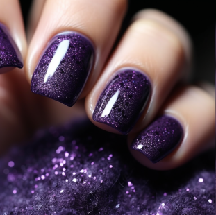 화려함을 보여주는 글리터가 가득한 보라색 네일아트, 짧은 손톱 네일