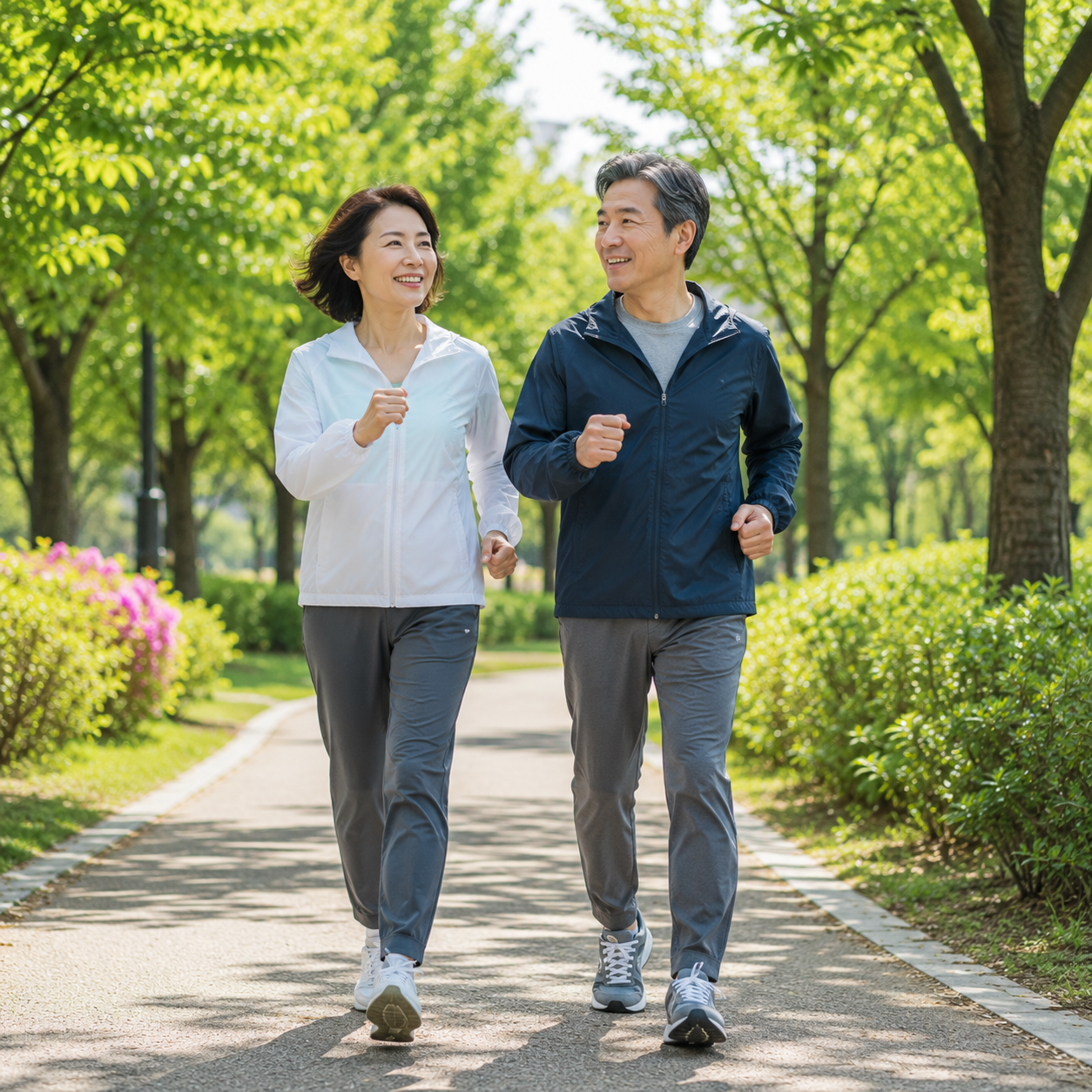 가벼운 산책과 운동으로 건강을 관리하는 모습