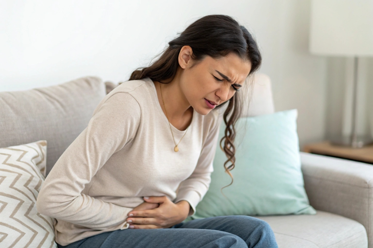 복통을 느끼는 여성