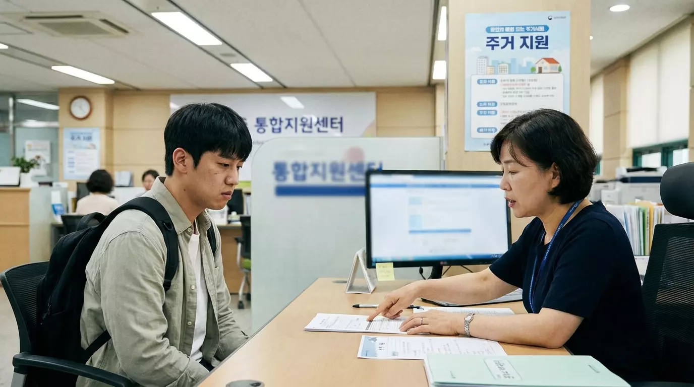 청년이 주거지원 제도를 상담받고 있는 장면