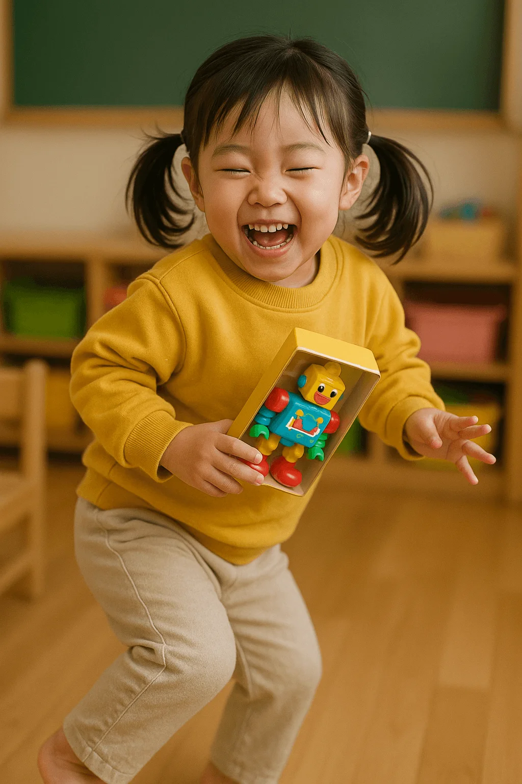 어린이날 선물을 받고 엉덩이 춤을 추는 유치원생