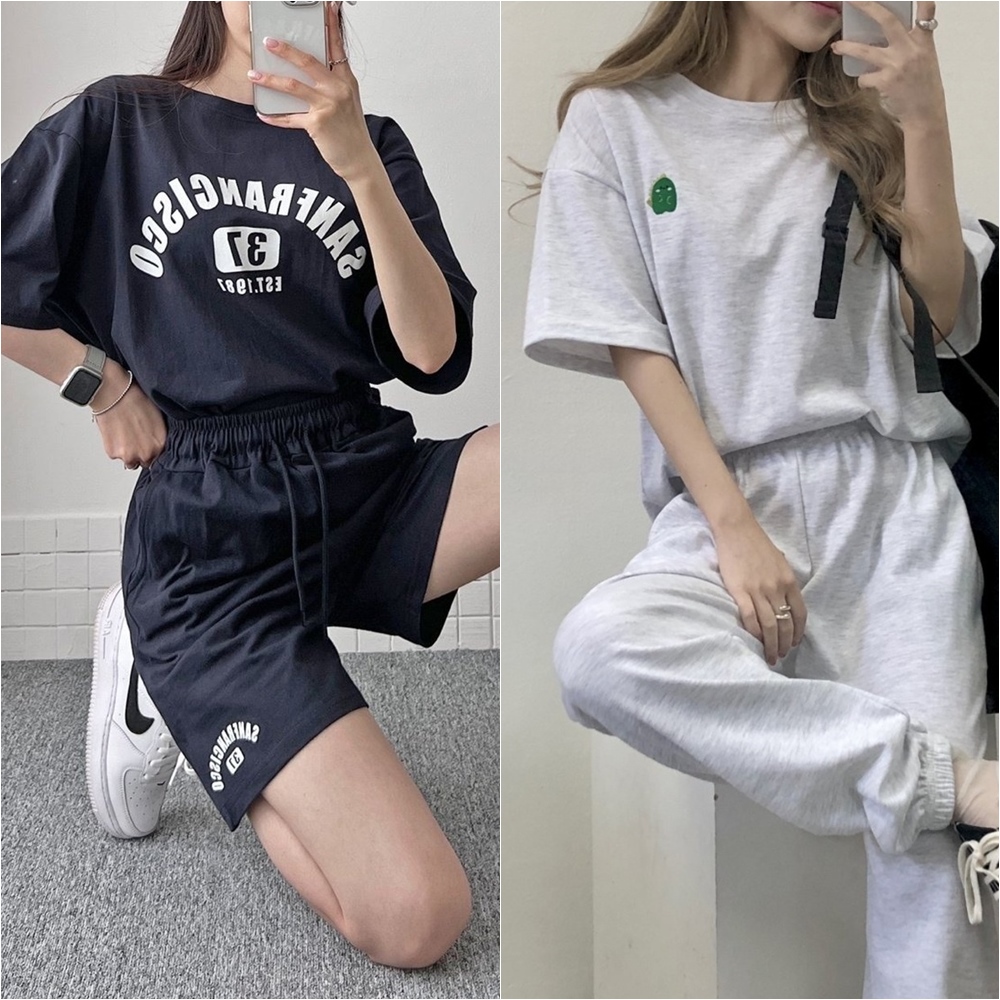 여름 여성 조거 트레이닝 세트 조거팬츠 반팔 반바지 츄리닝 운동복 크롭 빅사이즈 바로