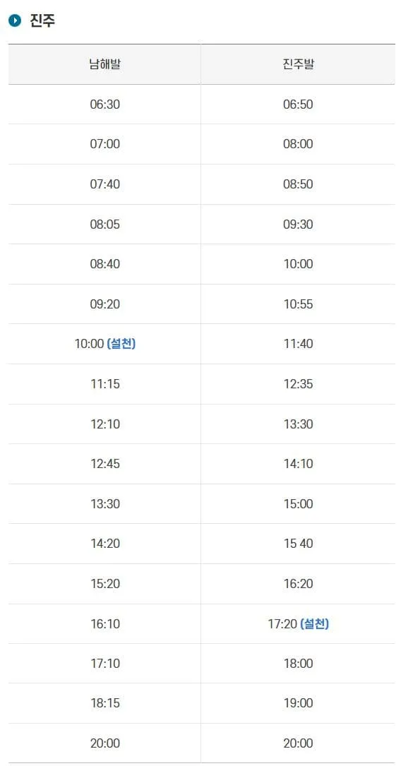 남해시외버스터미널 시간표