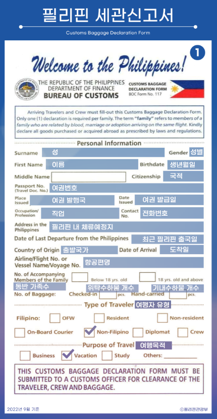 필리핀 세관신고서 작성방법1