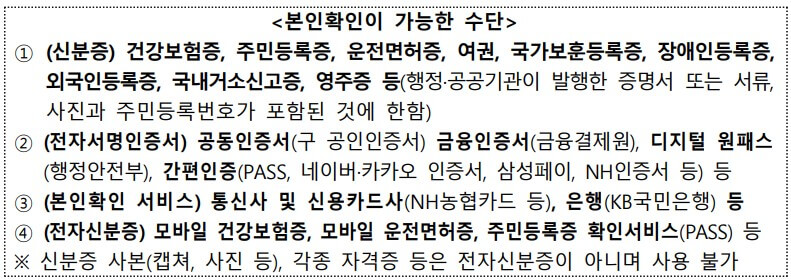 본인확인이 가능한 수단