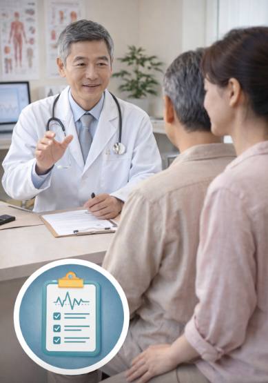 의사에게 건강검진을 받는 모습