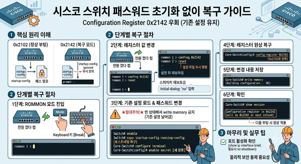 시스코 스위치 패스워드 분실 시 초기화 없이 비밀번호만 복구하는 방법 (Configuration Register 완벽 가이드)
