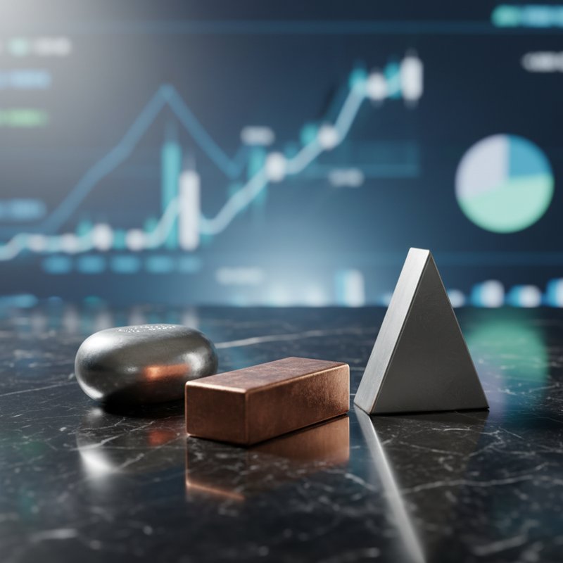 LME 금속 시장 불확실성을 나타내는 금속 잉곳과 시장 데이터, 매거진 에디토리얼 스타일