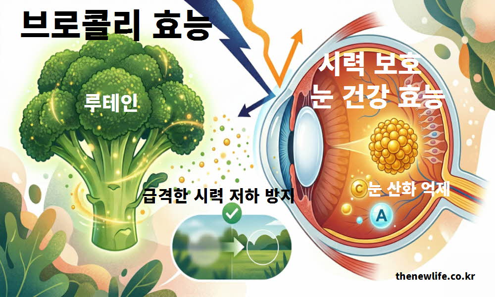 브로콜리 효능의 시력 보호 및 눈 건강 유지 과정을 설명하는 이미지