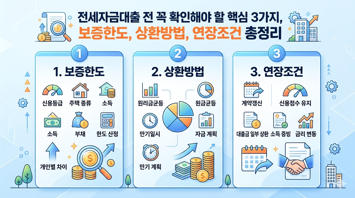 전세자금대출 전 꼭 확인해야 할 핵심 3가지, 보증한도, 상환방법, 연장조건 총정리