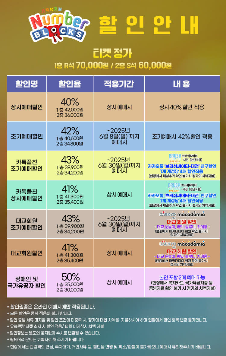 넘버블록스 천안 공연 할인표