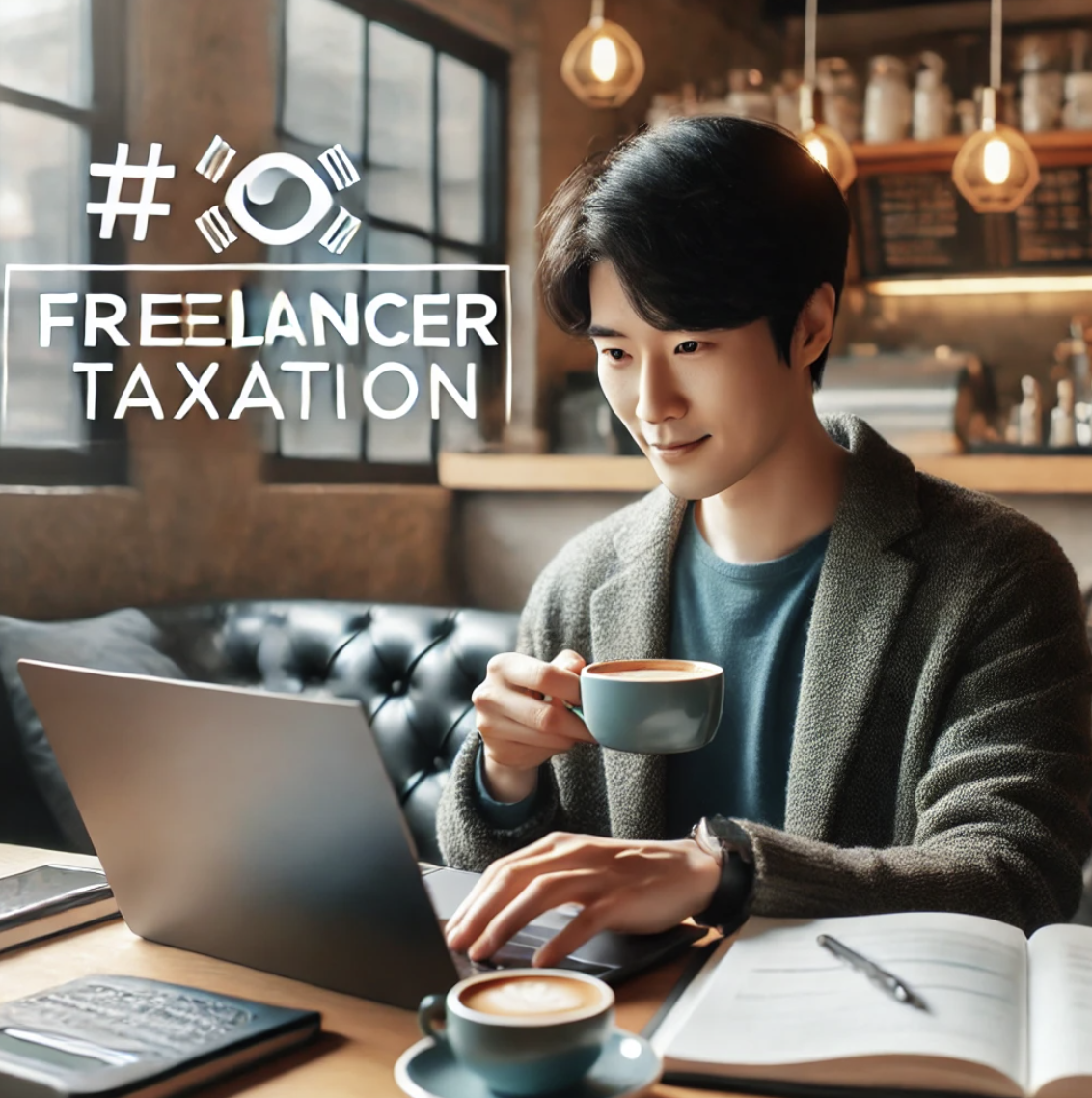 작가가 카페에서 원고를 검토하는 모습