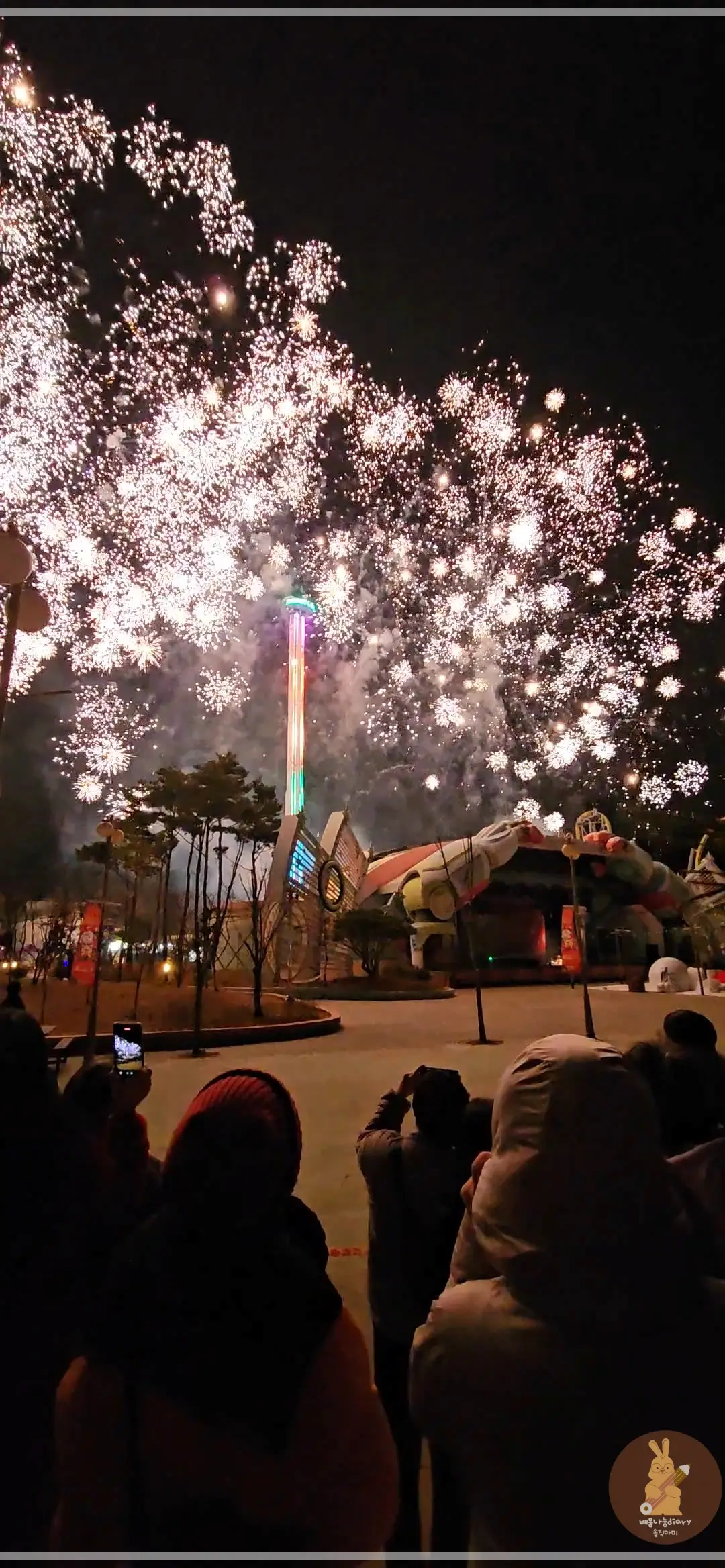 불꽃놀이-하이라이트-밤하늘이-노란-불꽃으로-물든-모습