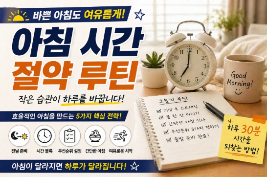 아침 시간 절약하는 생활습관을 표현한 이미지