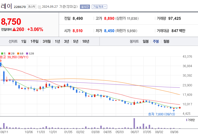 레이 주가 (스마트 안경 관련주)