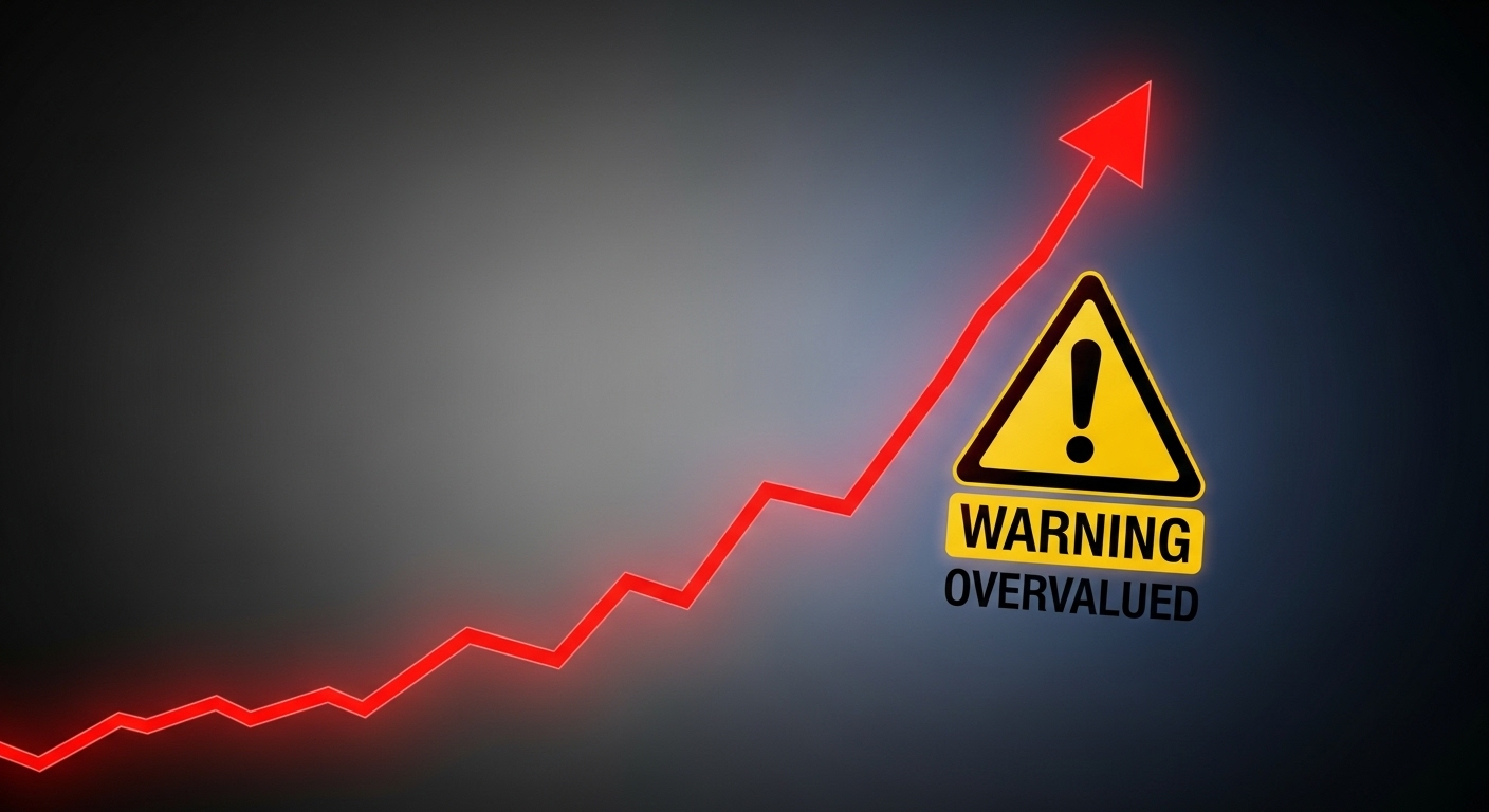 가파른 주가 상승 곡선과 경고 표지판이 함께 있는 이미지