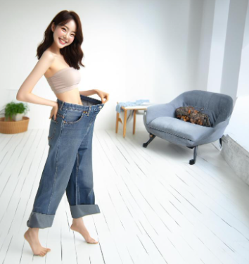 살빼는-약으로-다이어트-성공하여-기뻐하는-여성의-이미지