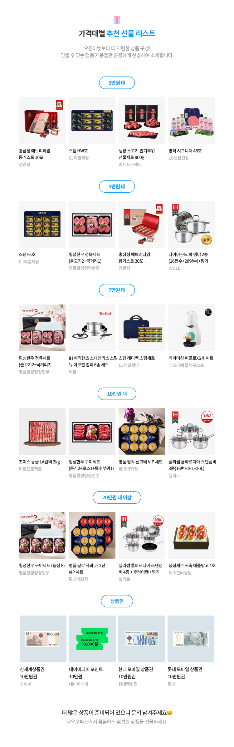 회사 임직원 추석 선물 가격대별 추천