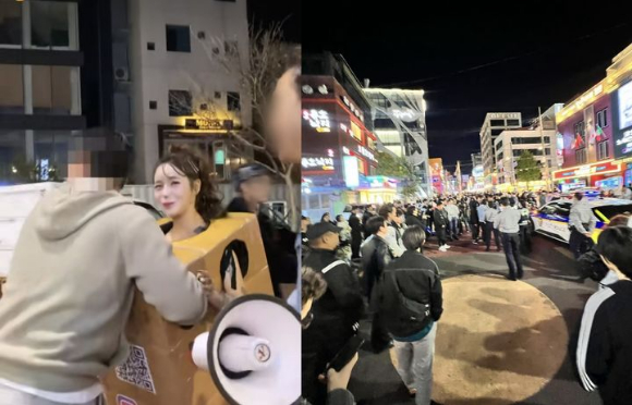 압구정동과 홍대 부근에 박스만 입고 길거리를 활보한 A씨가 등장했다. [사진=A씨 SNS 캡쳐]