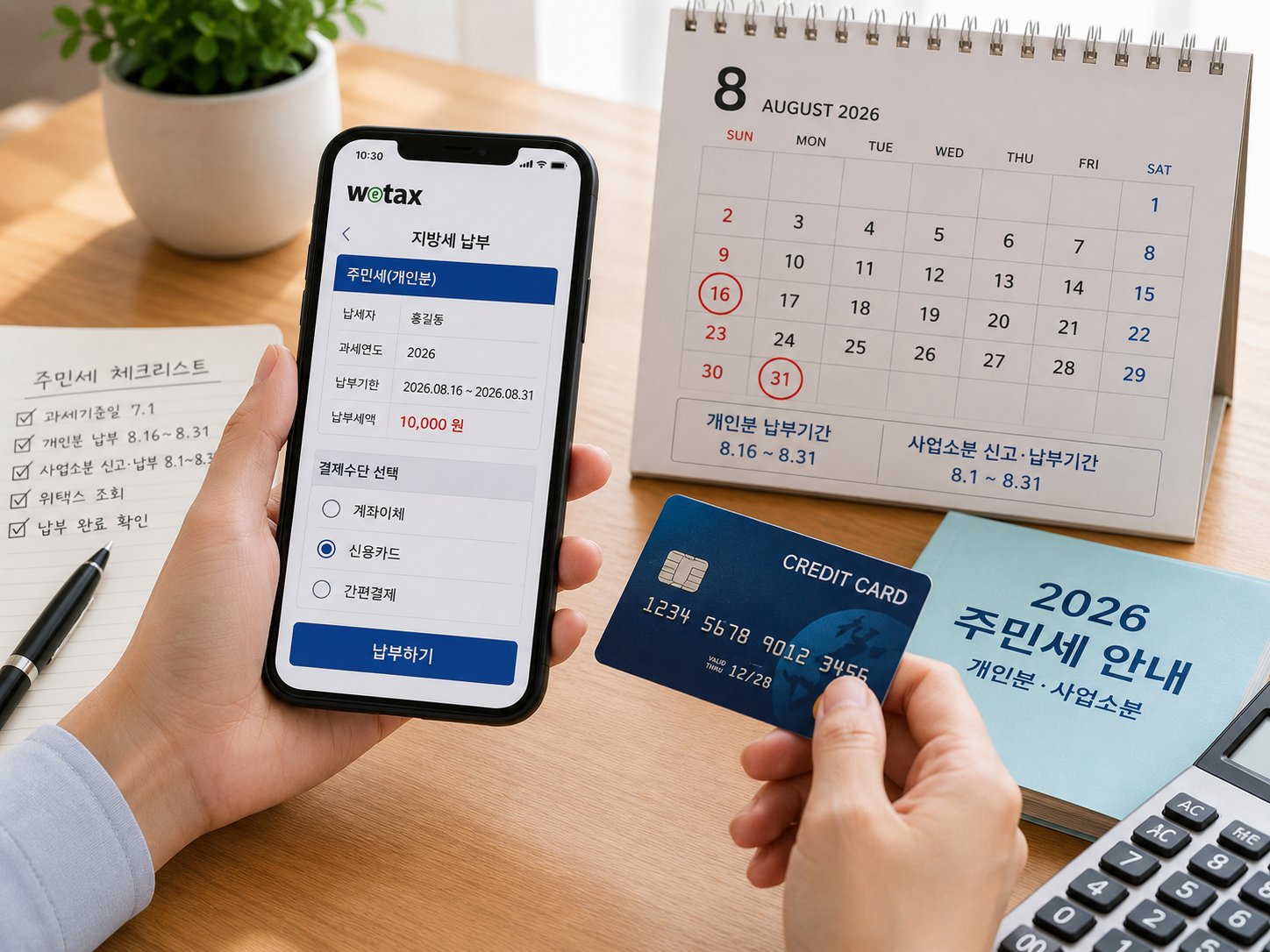 2026 주민세 위택스 카드납부와 8월 납부기한 확인 모습