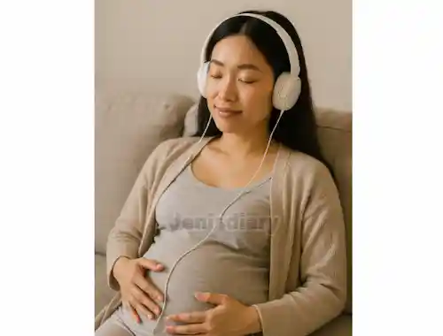 태교 음악을 듣고있는 엄마 이미지