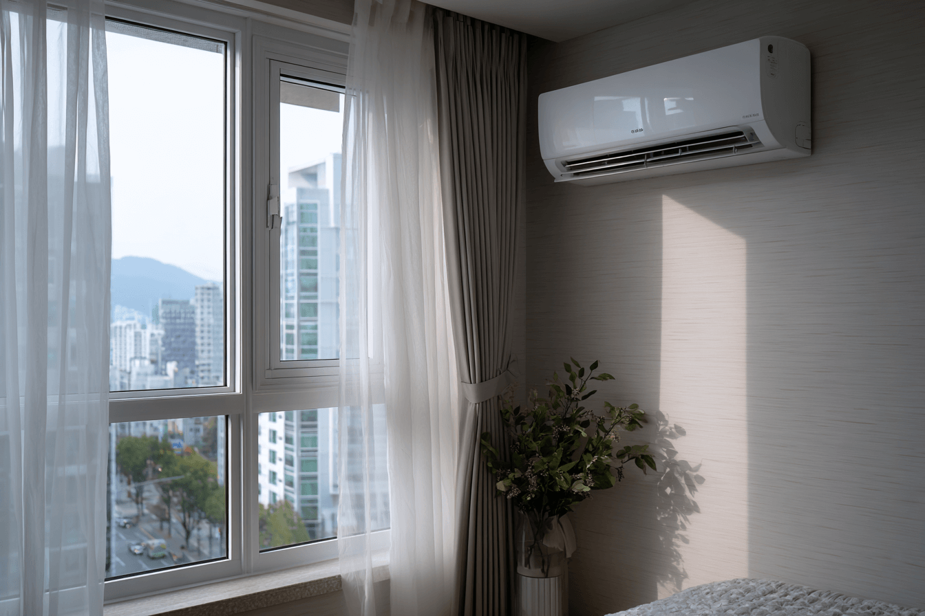 방에-설치되어있는-에어컨-이미지