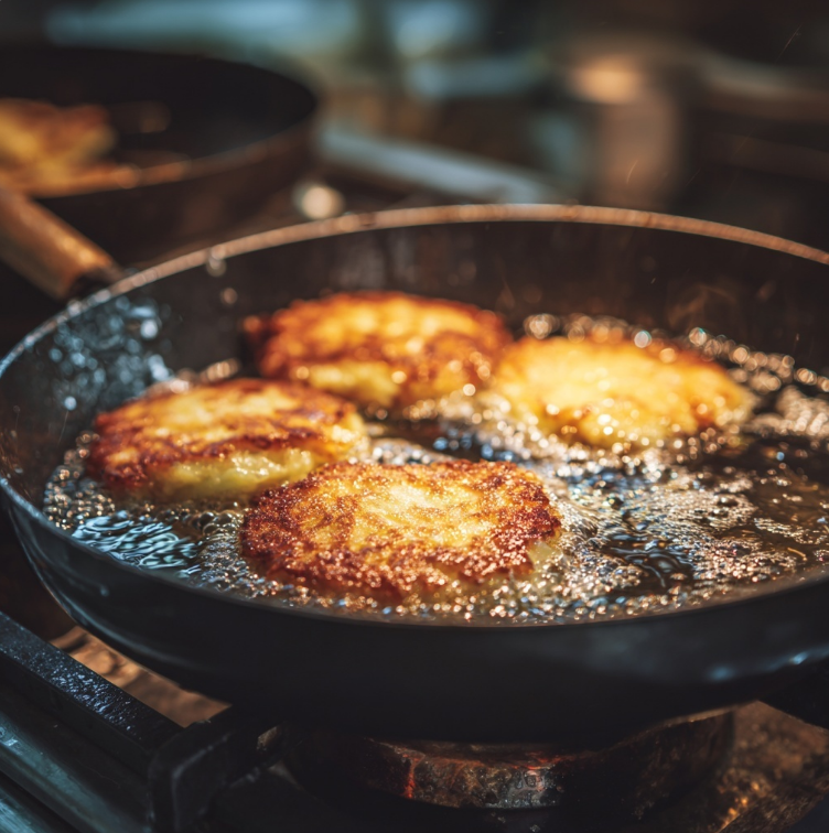 감자전을 후라이펜에 굽는 모습