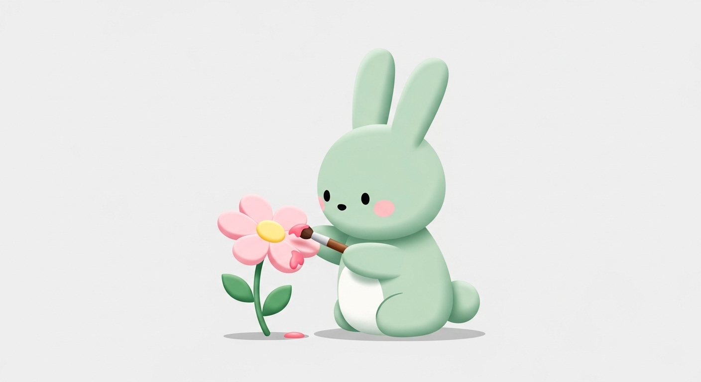 섬세하게 꽃을 그리며 완성도를 높이는 토끼띠 캐릭터 일러스트