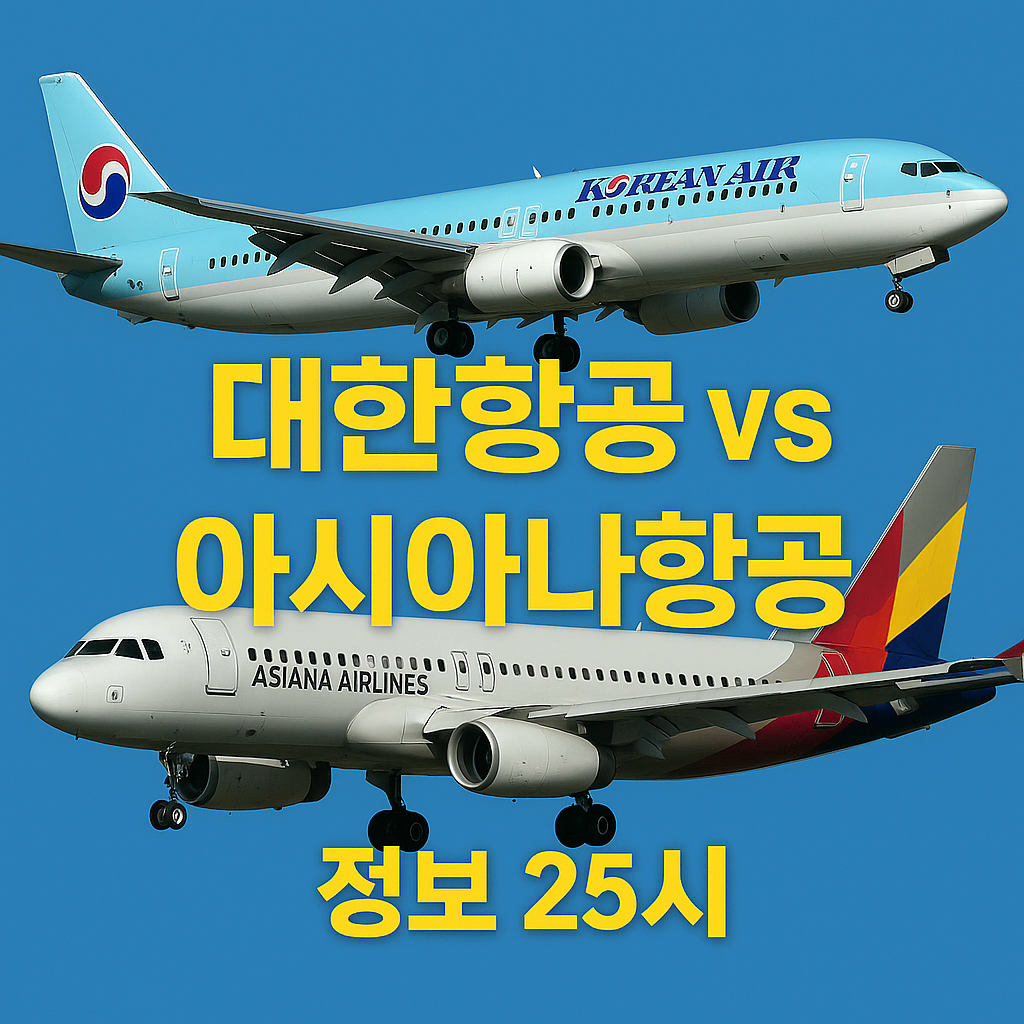 대한항공과 아시아나 비행기 사진으로 두 항공사 비교하며 소개하는 이미지