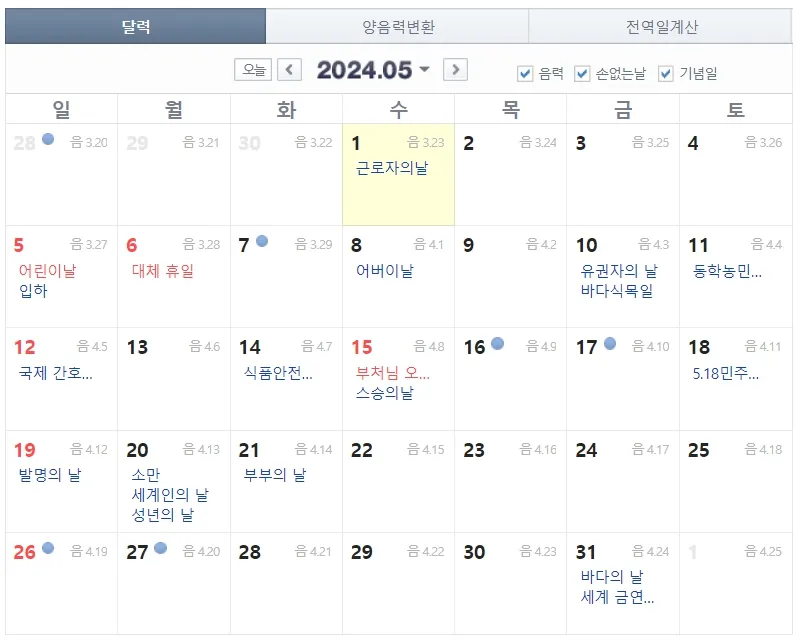 2024년 5월 달력