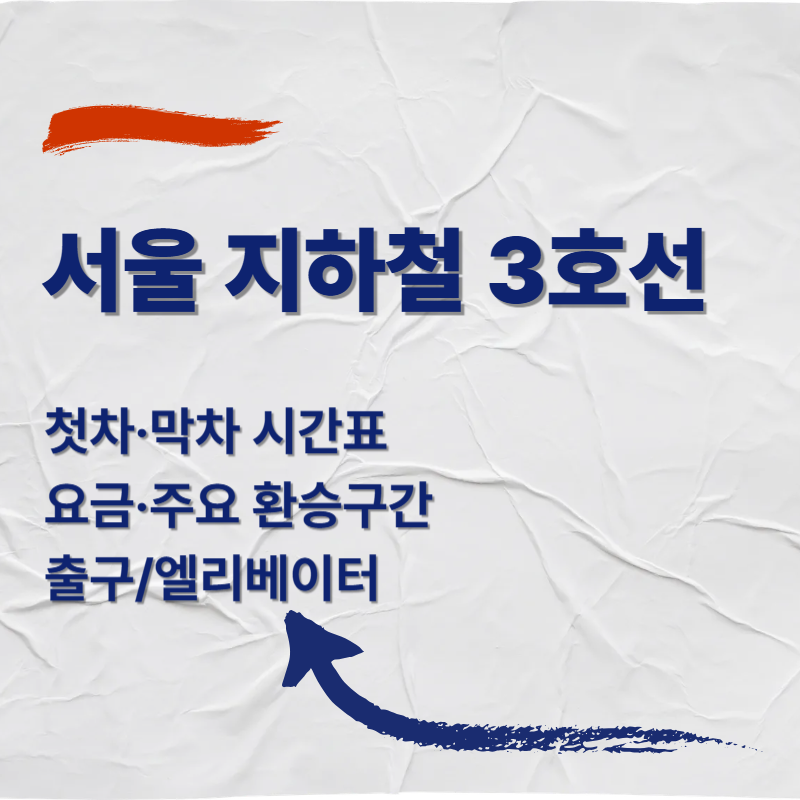 서울 지하철 3호선 최신 정리(2026)｜첫차&middot;막차 시간표&middot;요금&middot;주요 환승구간&middot;출구/엘리베이터