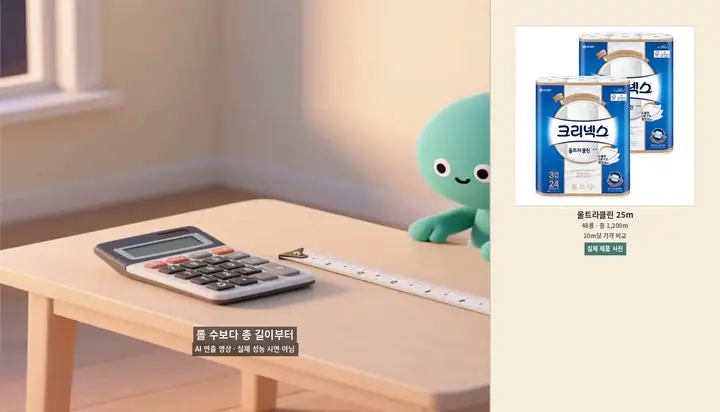 48롤 표시보다 총 1,200m와 10m당 가격을 먼저 확인하는 구매 가이드 AI 연출 애니메이션