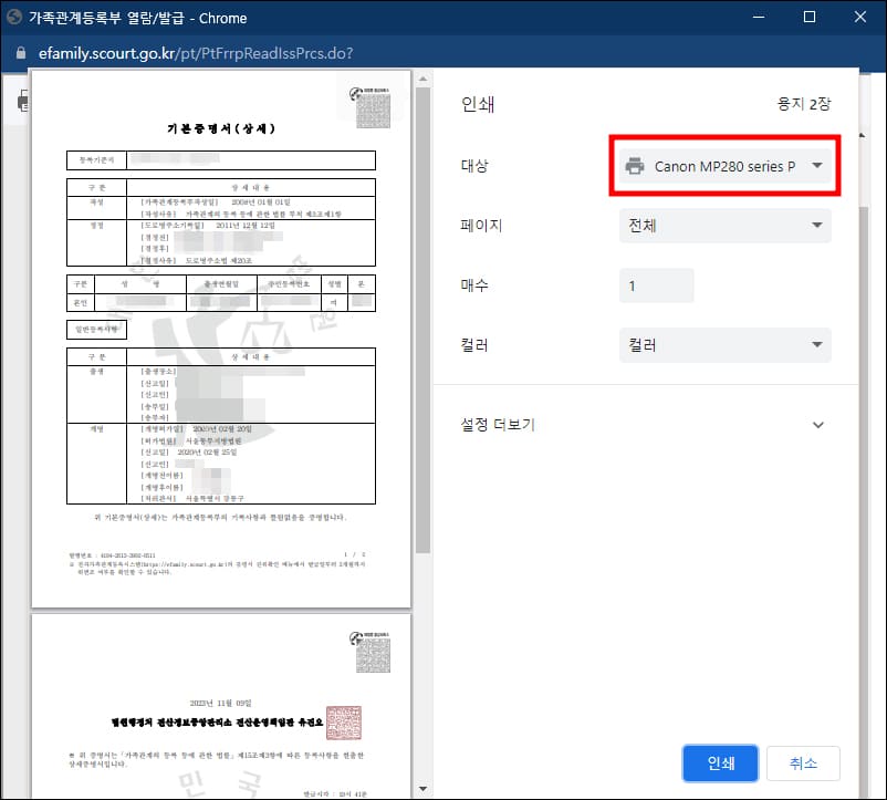 인쇄 옵션