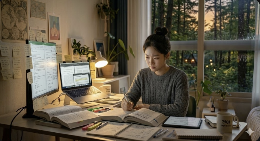 치열하게 공부하는 여성이미지