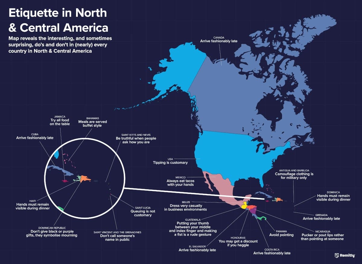 여행자를 위한 해외 각국의 에티켓 지도 Insightful Map Reveals Different Etiquette Practices Around the World