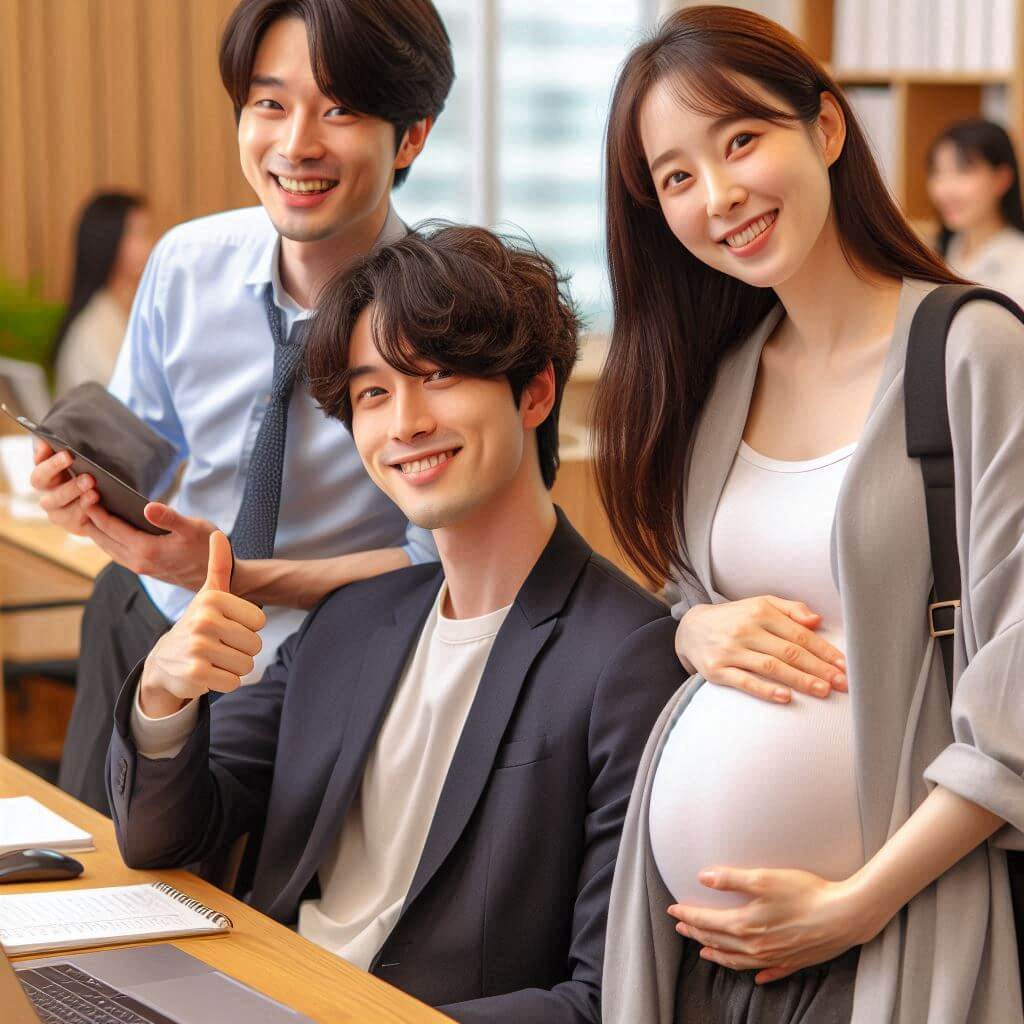 고용보험미적용자출산급여를받은프리랜서남녀가기뻐하고있다.