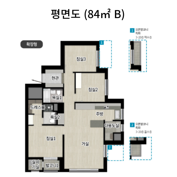 리버센 SK VIEW 롯데캐슬 평면도 84B