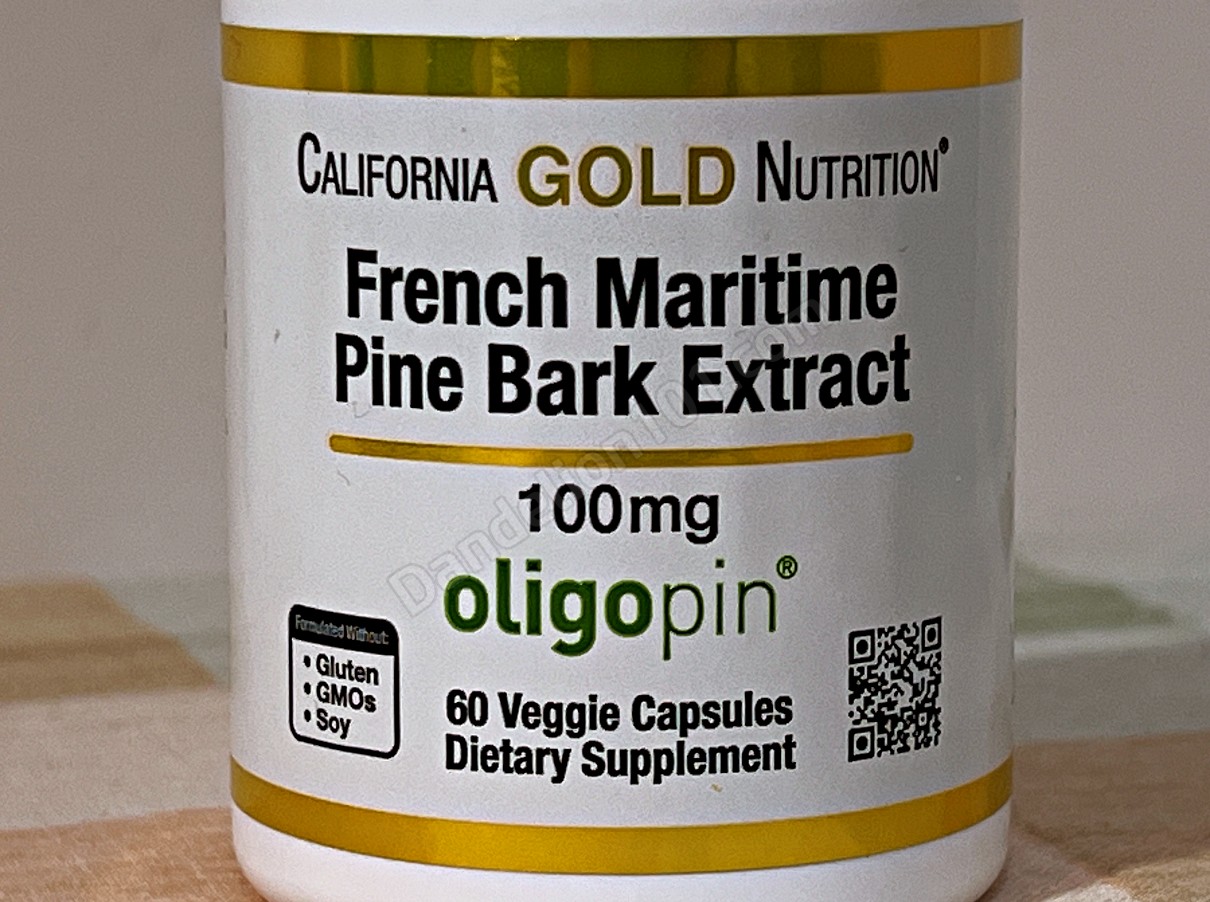 캘리포니아 골드 뉴트리션에서 만든 프랑스 해송 추출물, 올리고핀&reg; 100mg, 60 베지 캡슐 (CALIFORNIA GOLD NUTRITION French Maritime Pine Bark Extract, oligopin&reg; 100mg, 60 Veg Caps) 전면 표지