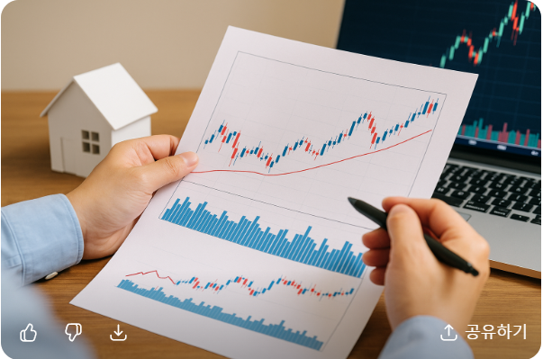 주식 차트와 부동산 모형 비교