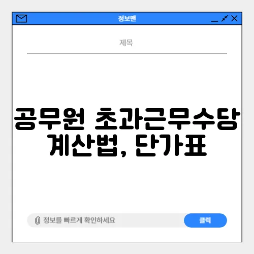 공무원 초과근무수당 계산법, 단가표