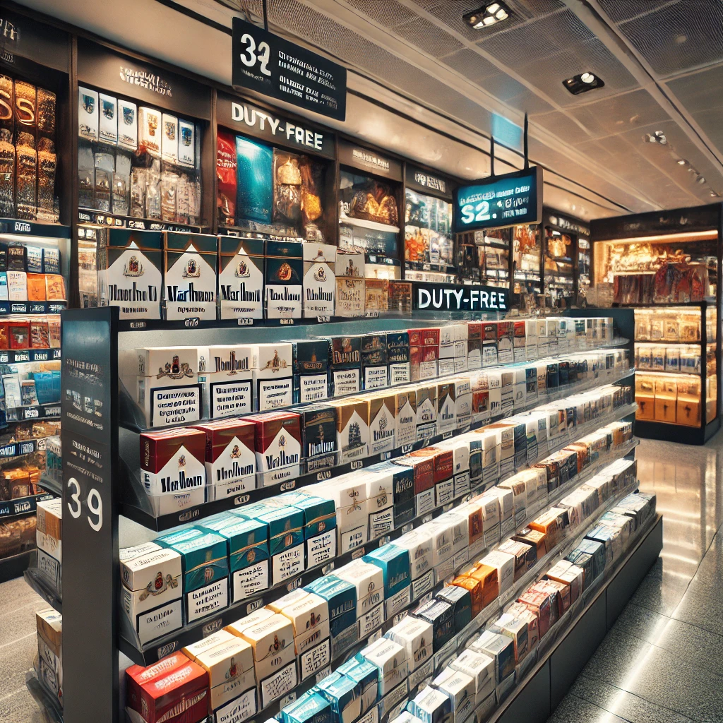 공항 면세점에서 담배를 구매하는 상황 이미지