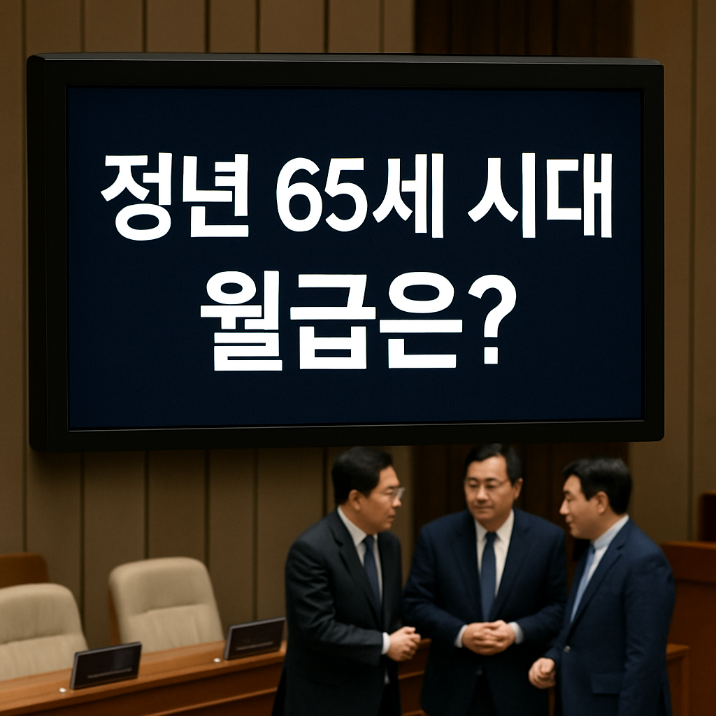 “정년 65세 시대, 급여 삭감 우려를 다루는 국회 논의 상황을 상징하는 썸네일 이미지”